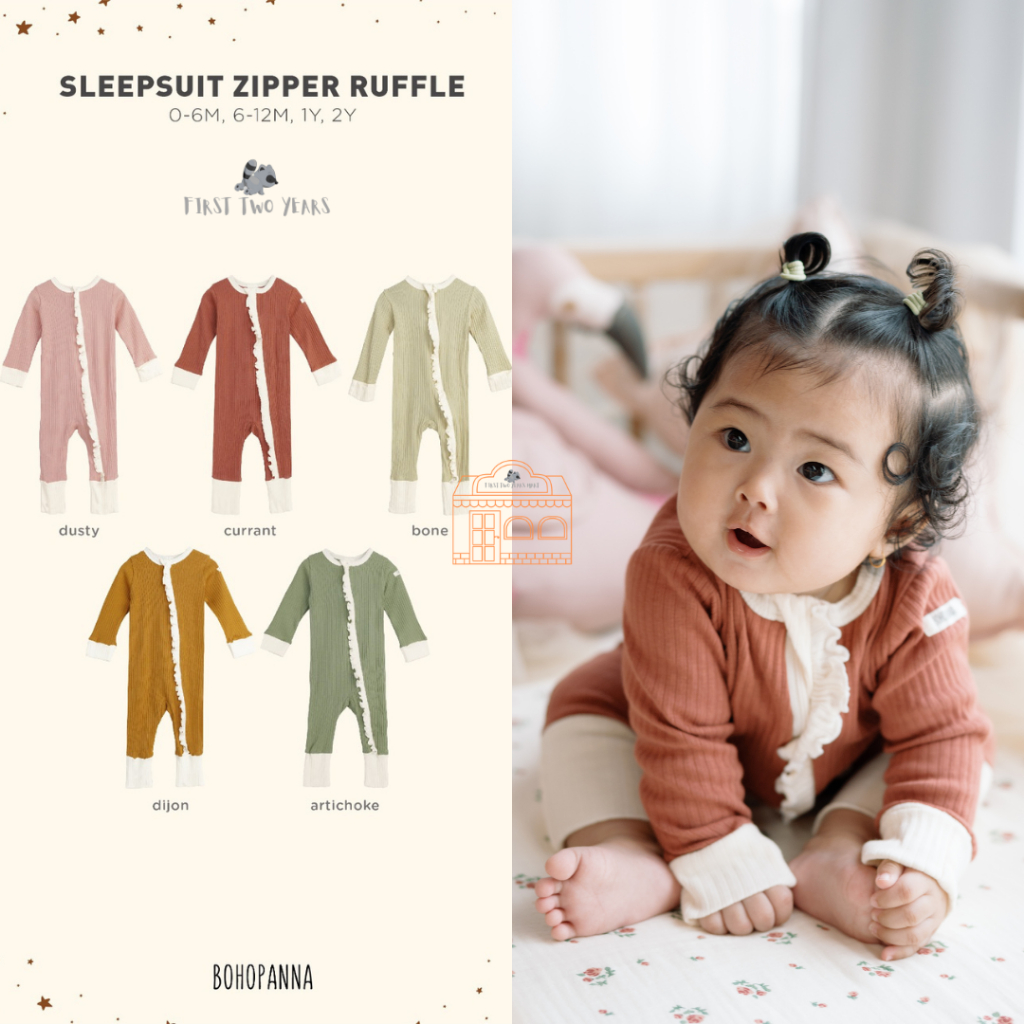 Bohopanna - Sleepsuit Zipper Ruffle / Baju Bayi Perempuan Tangan Panjang