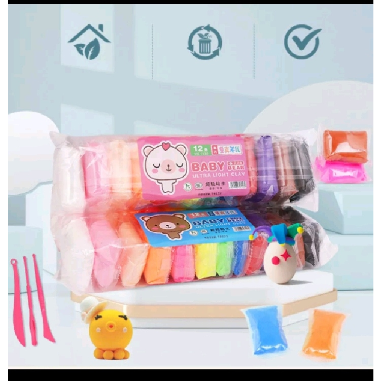 Promo Clay Polymer Super Light Mainan Anak Edukasi 1Set Isi 12PcsWarna-Warni