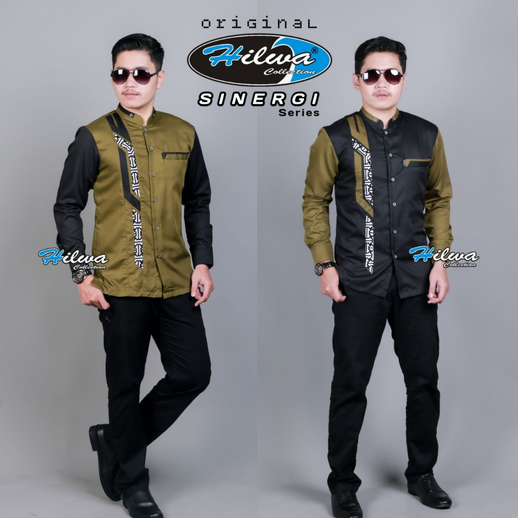 Kemeja Koko Kombinasi Batik Motif Sinergi Original Hilwa Collection Lengan Panjang