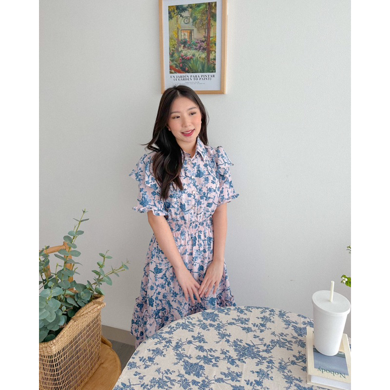 KANON - Siren Crinkle Dress - Dress pantai / musim panas midi vintage korean look motif bunga