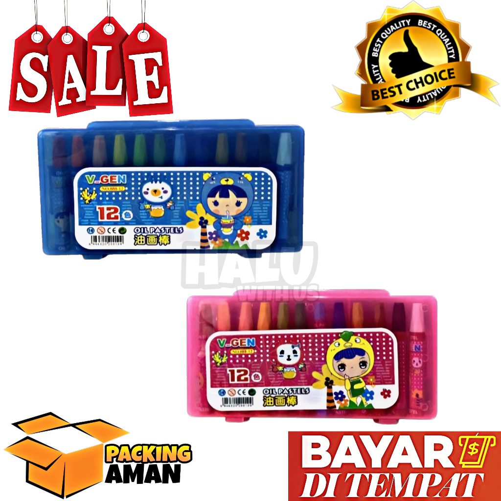 

(BISA COD) PROMO Crayon / Krayon oil Pastel 12 Warna V-GEN / Alat Mewarnai / Alat Menggambar