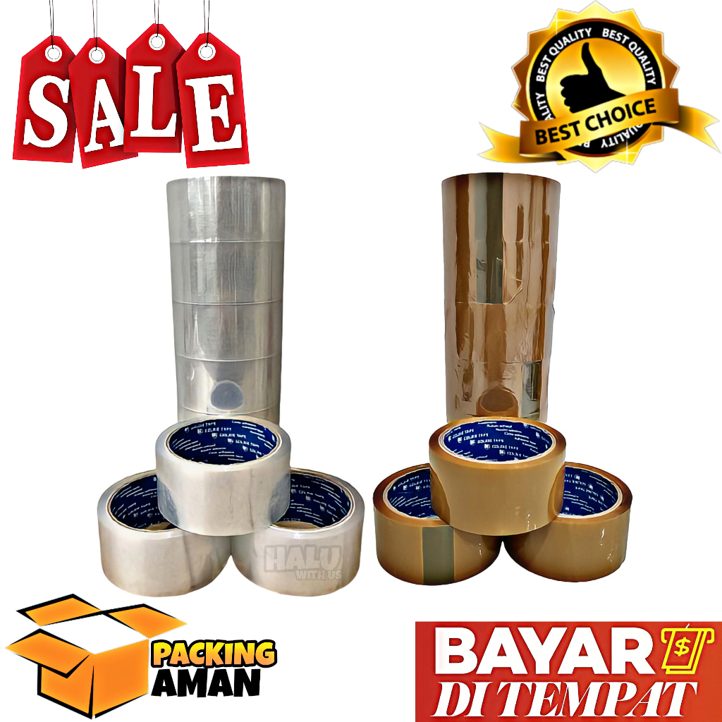 

(BISA COD) PROMO 1 Pcs Lakban 2 Inch 45 MM x 72 Yard Goldie Tape OPP Lakban Bening & Coklat / Isolasi / Lem / Alat Perekat