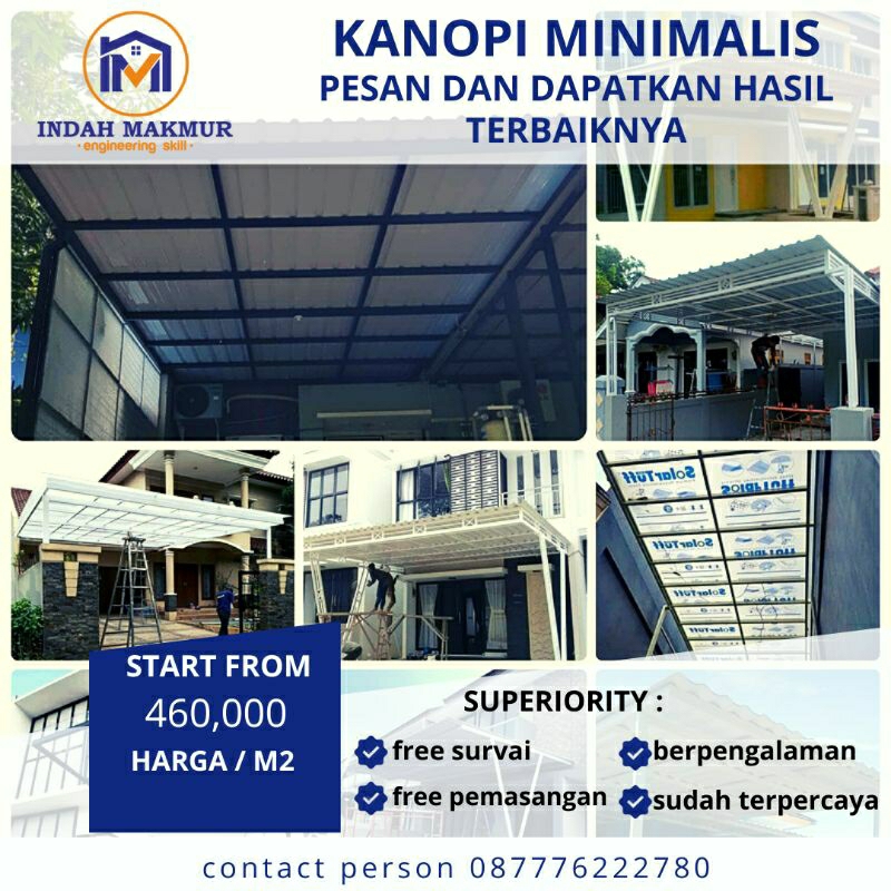 Kanopi minimalis modern / Atap spandek / upvc / policarbonate /  solartuff / Solarflatt / Kaca / Akr