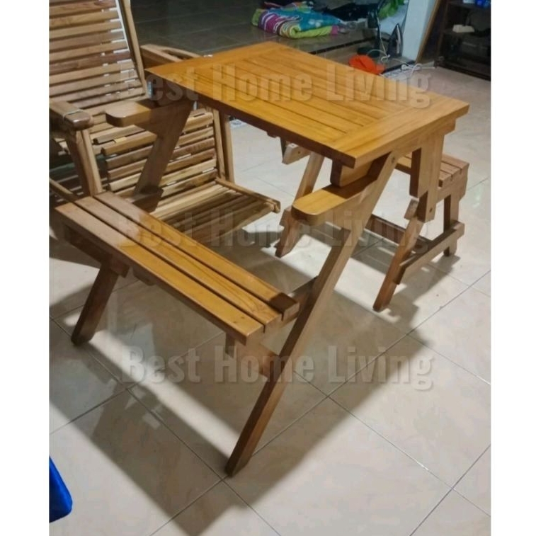 Kursi Meja Lipat Magic Mini Kayu Jati Untuk Taman Resto Cafe Outdoor
