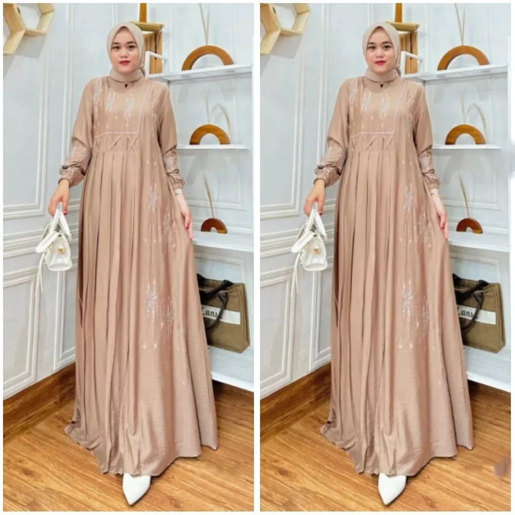 GAMIS WANITA KONDANGAN BORDIR MEWAH TERBARU DRESS WANITA TREND 2023 OOTD KONDANGAN WANITA BEST SELLER WARNA DUSTY PURPEL KARIN MAXY DRESS MURAH IMPOR TERBAIK HABIYA KEKINIAN