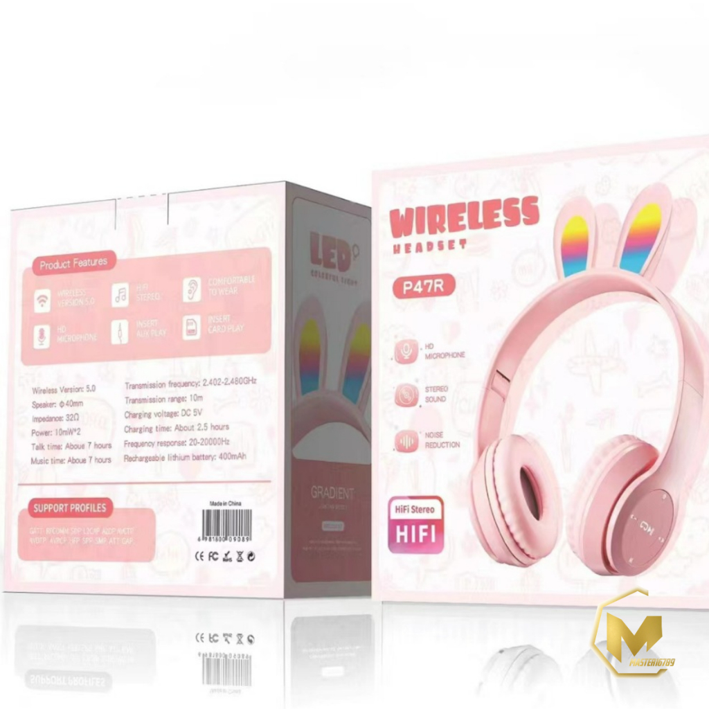 P47R CAT EARS HEADSET headphone Hf bando telinga kucing LED BANDO BLUETOOTH wireles RGB GAME HEADSET G-P47R LED WIRELESS super BASS MB8072