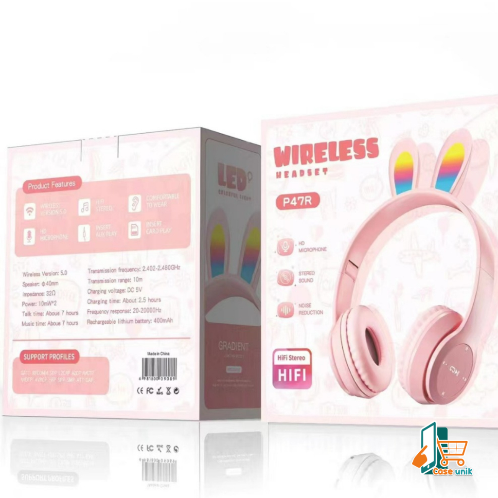 P47R CAT EARS HEADSET headphone Hf bando telinga kucing LED BANDO BLUETOOTH wireles RGB GAME HEADSET G-P47R LED WIRELESS super BASS CS5941