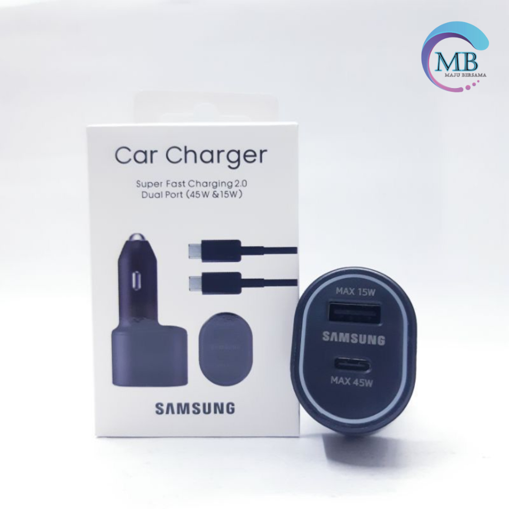 Saver Cashan mobil SAMSUNG 45W + 15W Super Fast Dual Car Charger 45W+15W Original100% pengisian daya super cepat dapat kabel c to c MB8073