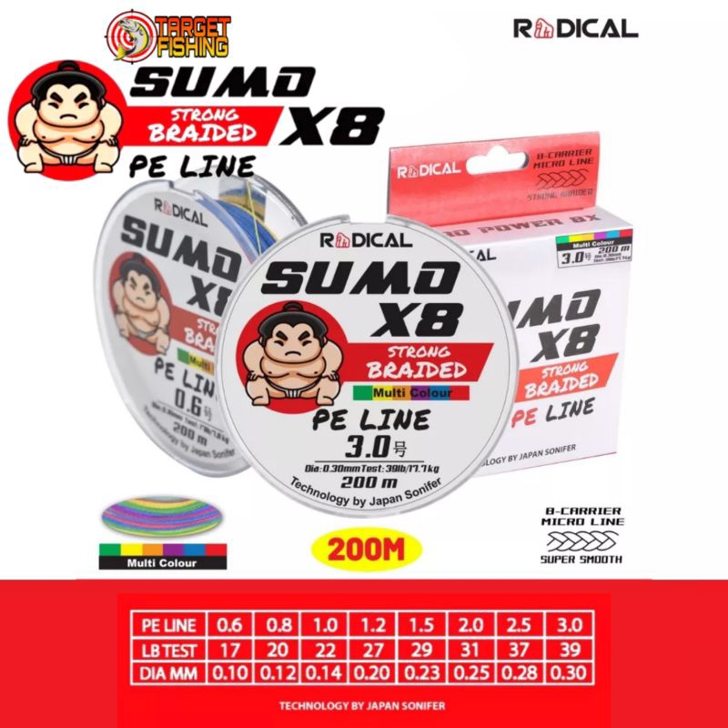 PE Radical SUMO X8 Panjang 200 Meter (Multicolor)