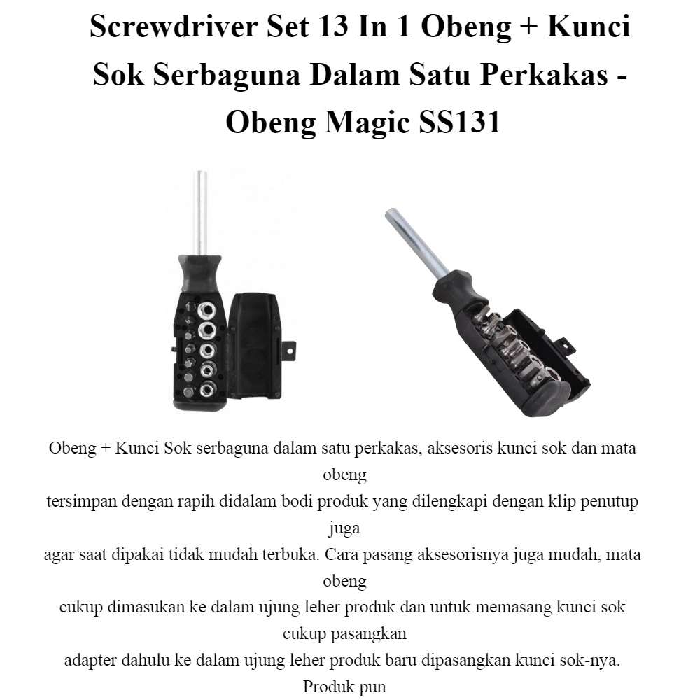 Obeng Magic Screwdriver Set 13 In 1 + Kunci Sok Serbaguna Dalam Satu Perkakas