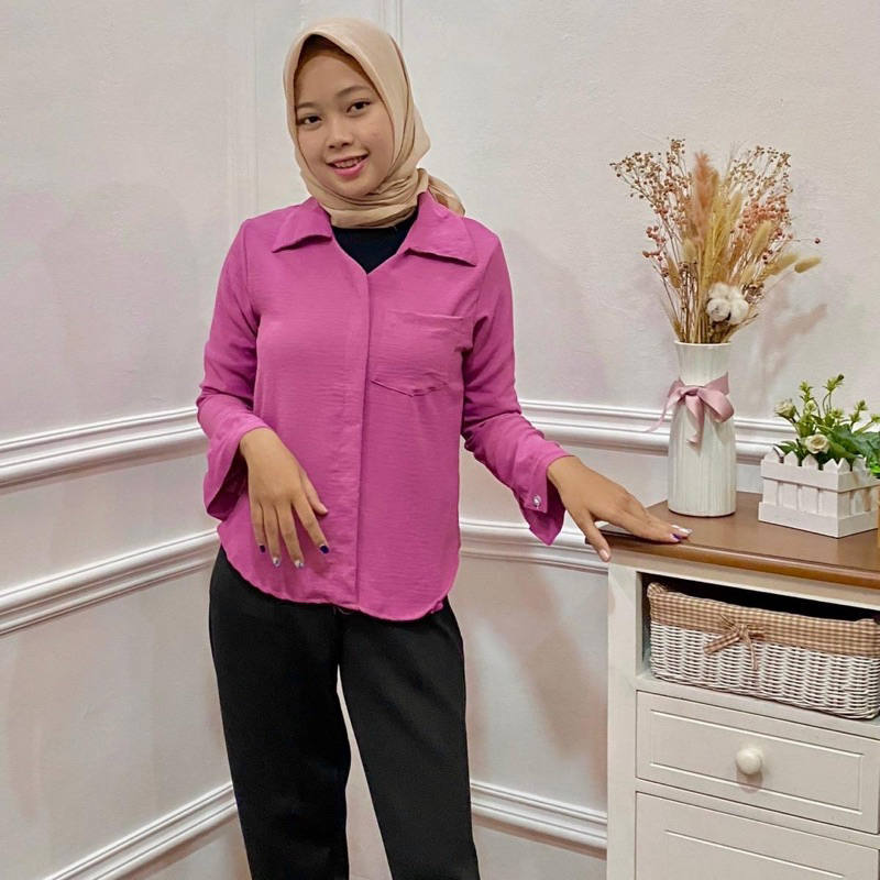 Kemeja Calista Top / Atasan Wanita Kemeja Wanita / Blouse Bahan Crinkle Premium Halus dan Lembut Anti Kusut CR-0001