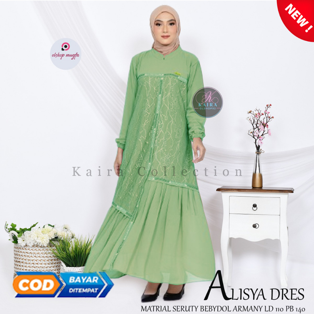 Alisya Dress Gamis ceruty Armany Mix Brukat Malika Terbaru