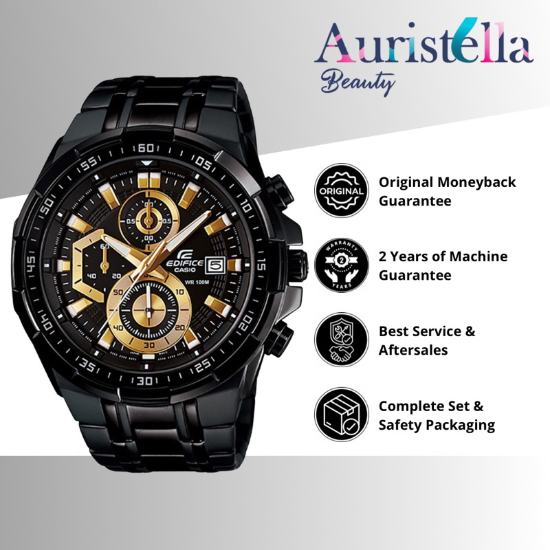 (ORIGINAL - BERGARANSI) JAM TANGAN CASIO EDIFICE EFR-539BK-1AV BLACK STAINLESS STEEL - JAM TANGAN PR