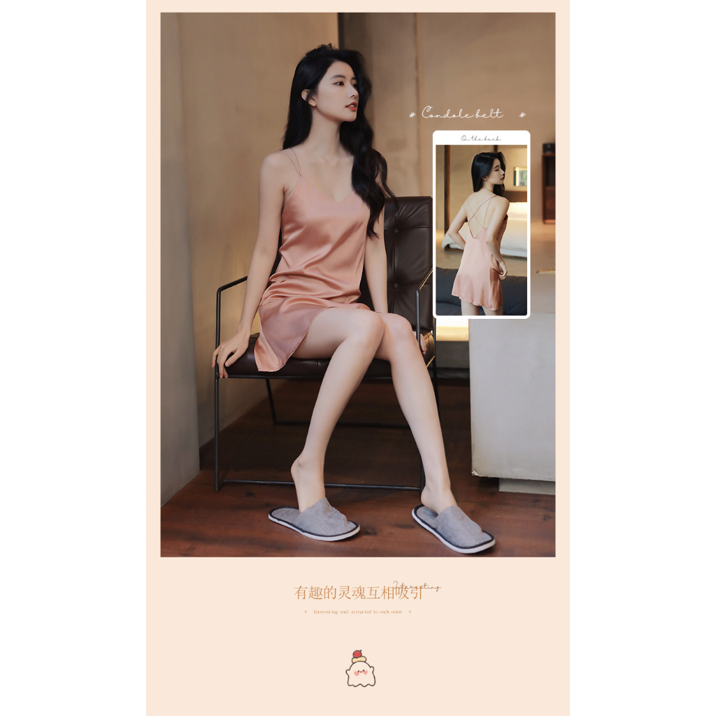 Dress Sexy Back Seksi Dress Rumah Dress Tidur Wanita Pink Korea  Kain Serat Es Premium Mimon Home 577