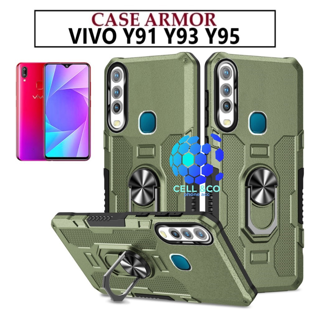 Case Armor VIVO Y91 Y93 Y95 Iring Cincin Magnetic Kesing Hp Protect kamera Premium Hard Case Standing Robot Pelindung Kamera