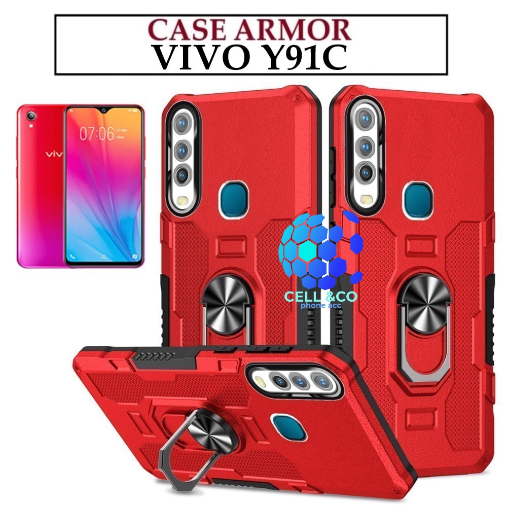 Case Armor VIVO Y91C Iring Cincin Magnetic Kesing Hp Protect kamera Premium Hard Case Standing Robot Pelindung Kamera