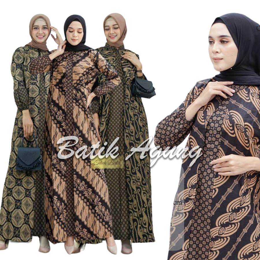 Baju Gamis Batik Katun Halus Wanita Muslim Seragam Cewek Jumbo Premium Modern Exclusive Kombinasi