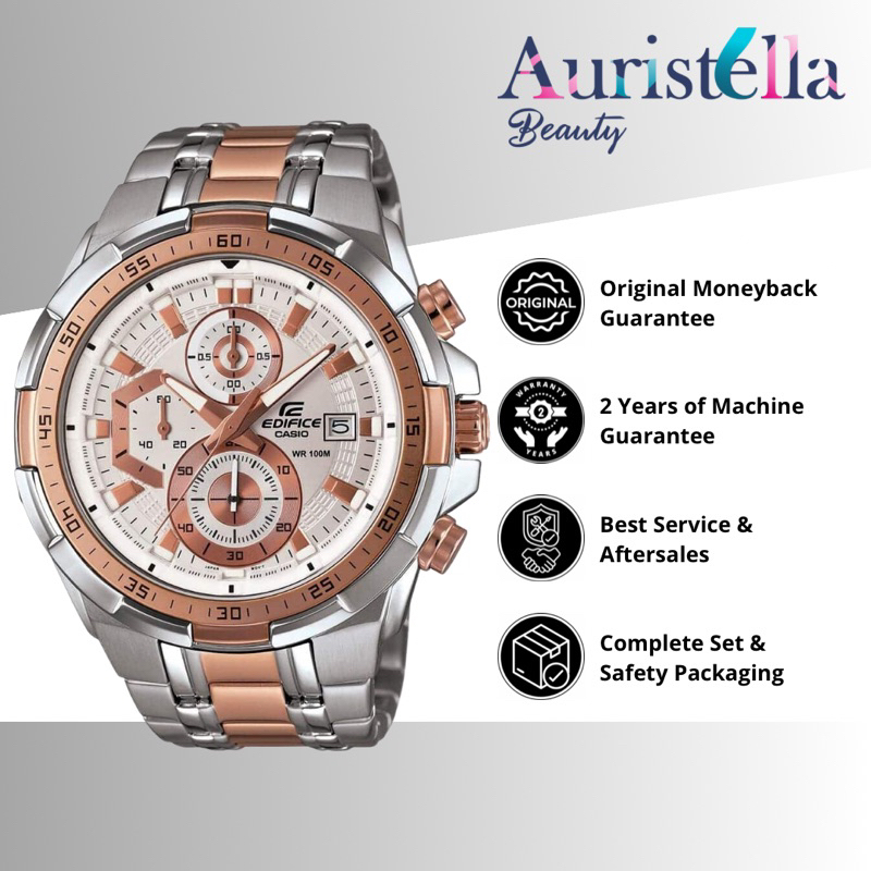 (ORIGINAL - BERGARANSI) JAM TANGAN CASIO EDIFICE EFR-539SG-7A5V SILVER ROSE GOLD STAINLESS STEEL - J