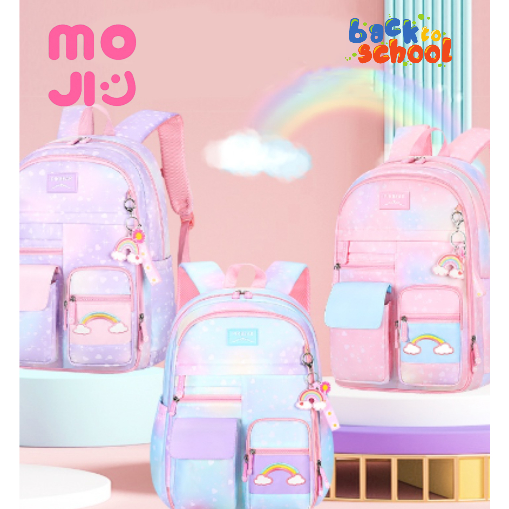 TAS SEKOLAH RANSEL ANAK UNTUK SD/SMP/SMA CEWEK PELANGI RAINBOW CANTIK LUCU WATERPROOF (TAHAN AIR)