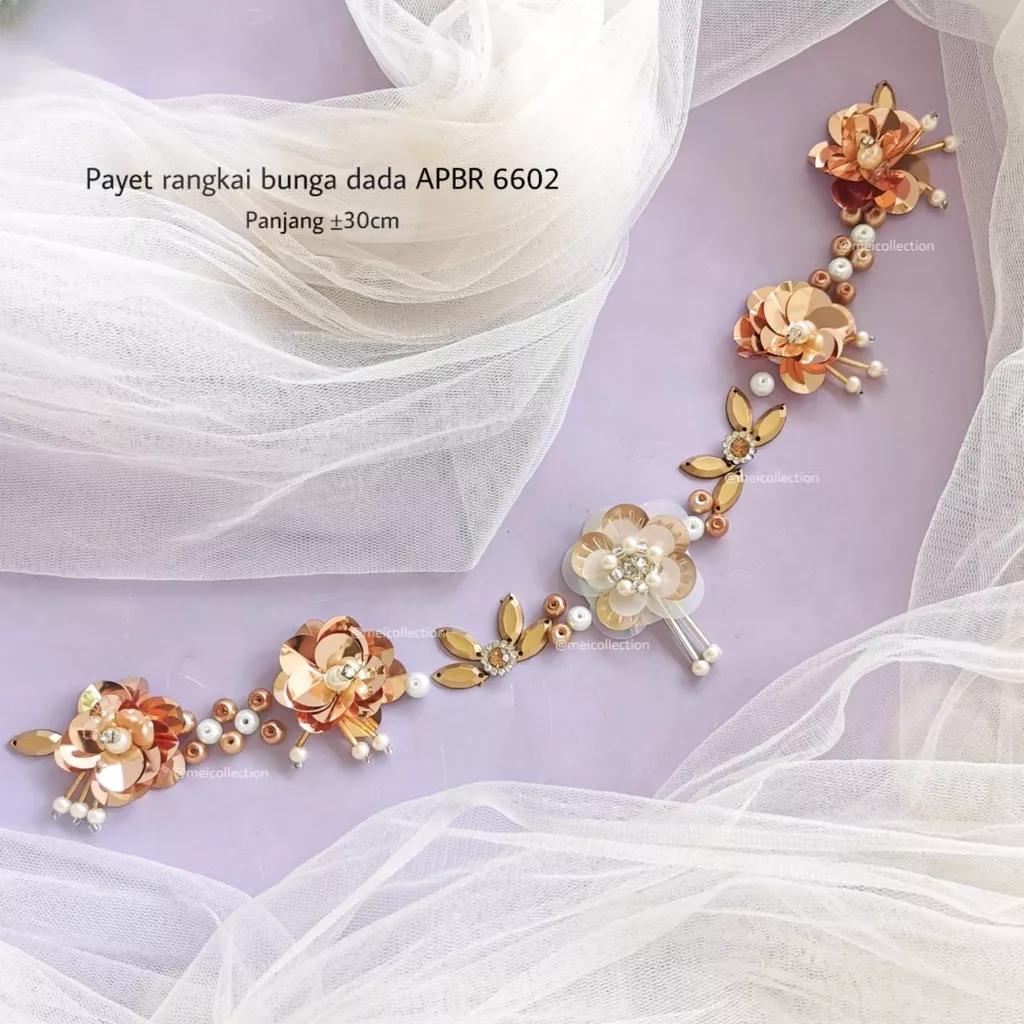 payet rangkai bunga 3d APBR 6602 permata gold rose gold doff