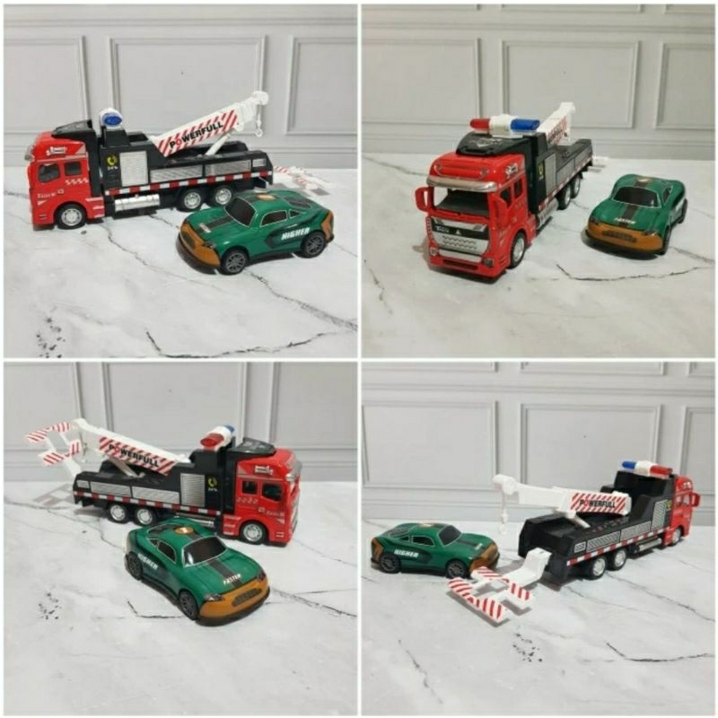 Mainan Diecast Truk Derek Mobil Sedan - Miniatur Truk Towing