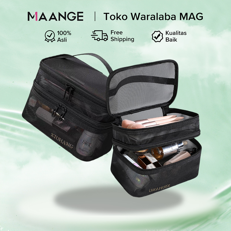 MAANGE Tempat Alat Baru Transparan Travel Tas Koper Mesh Make Up Organizer Pouch Bag Dua Lapisan Tas Kosmetik1362