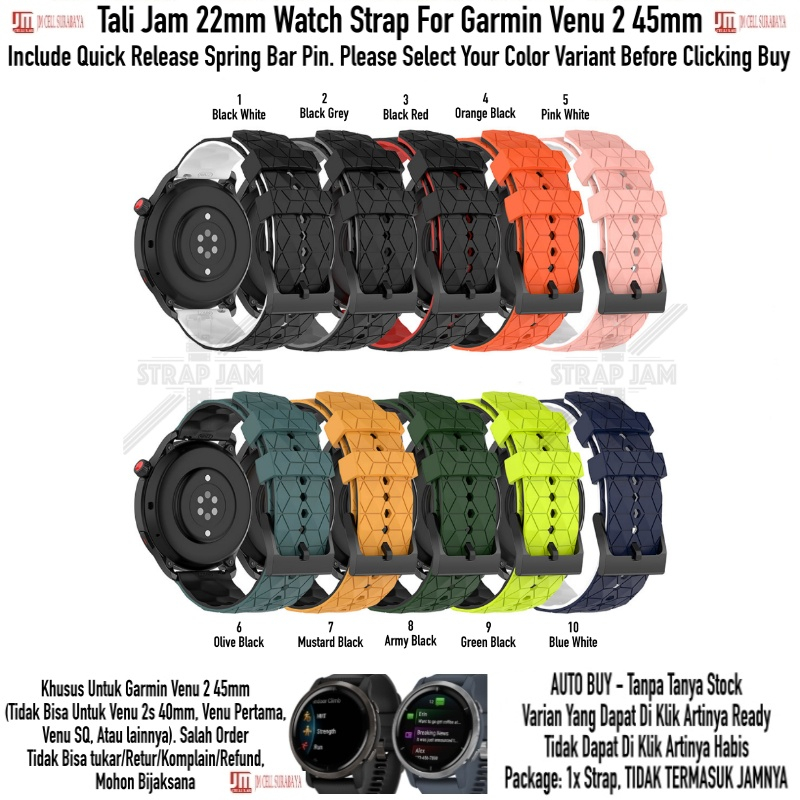 ZQT Strap 22mm Garmin Venu 2 45mm - Tali Jam Tangan Silikon Rubber Quick Release