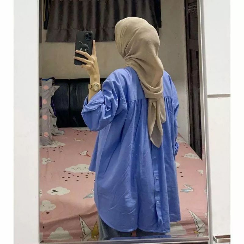 HANA SHIRT KEMEJA LINEN WANITA KANCING DEPAN BELAKANG OVERSIZE