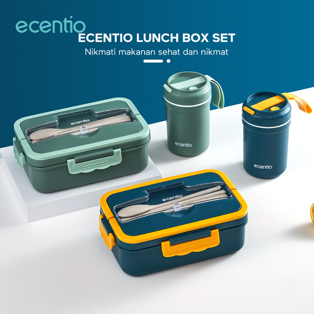 ecentio lunch box set/kotak makan anti tumpah dengan tempat sup 1500ml tempat bekal makan/free Sendok&amp;sumpit