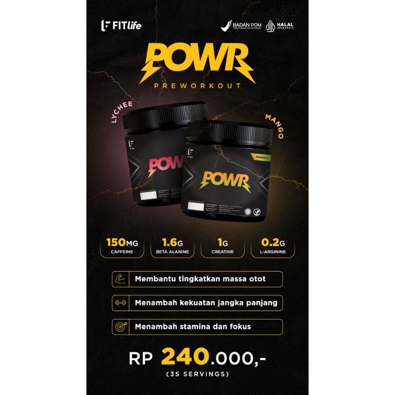 Fitlife Powr 35 Serving / 15 Sachet Pre Workout BPOM Halal MUI Fitlife Pre-Workout PreWorkout Power