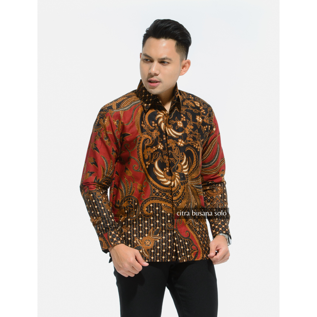 PRASTOWO MERAH Kemeja Batik Pria Full Furing Bahan Katun Primisima