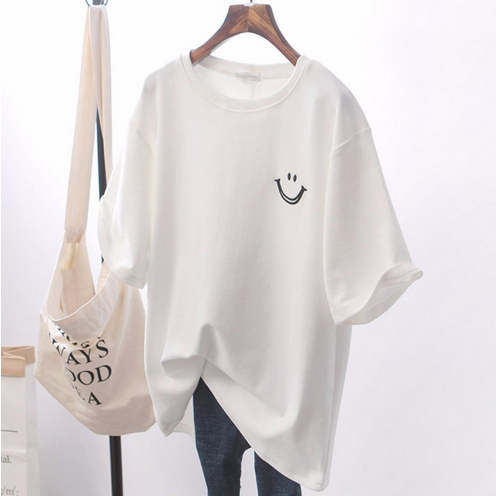 018 Atasan Wanita Kaos Lengan Pendek - Kaos Wanita T-shirt Korean Style Motif Smile Longgar Big Size