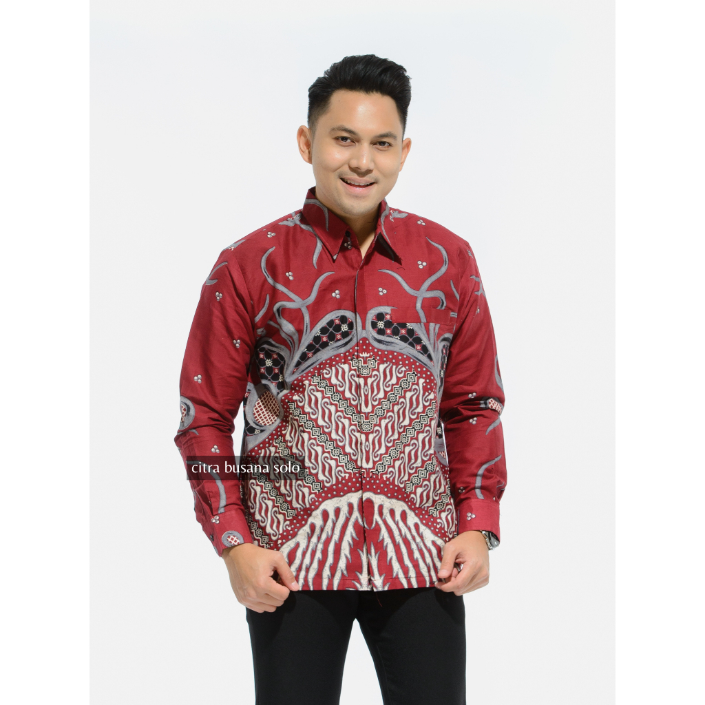 ANDHIKA MERAH Kemeja Batik Pria Full Furing Bahan Katun Primisima