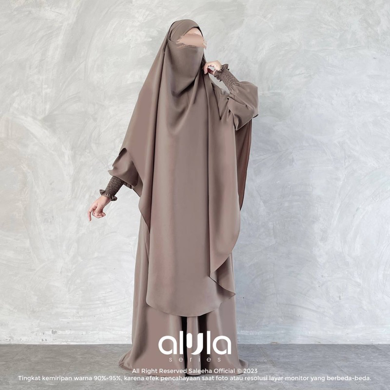 SALEEHA-Alula series set Abaya+French khimar warna Silver Sage