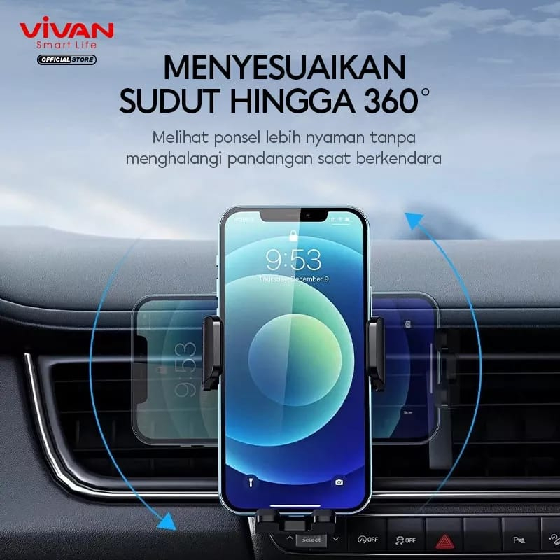 VIVAN Car Holder Universal CHS11 Automatic Lock 360°Alumunium Tube Untuk Ponsel 4.0 inch - 6.5 inch