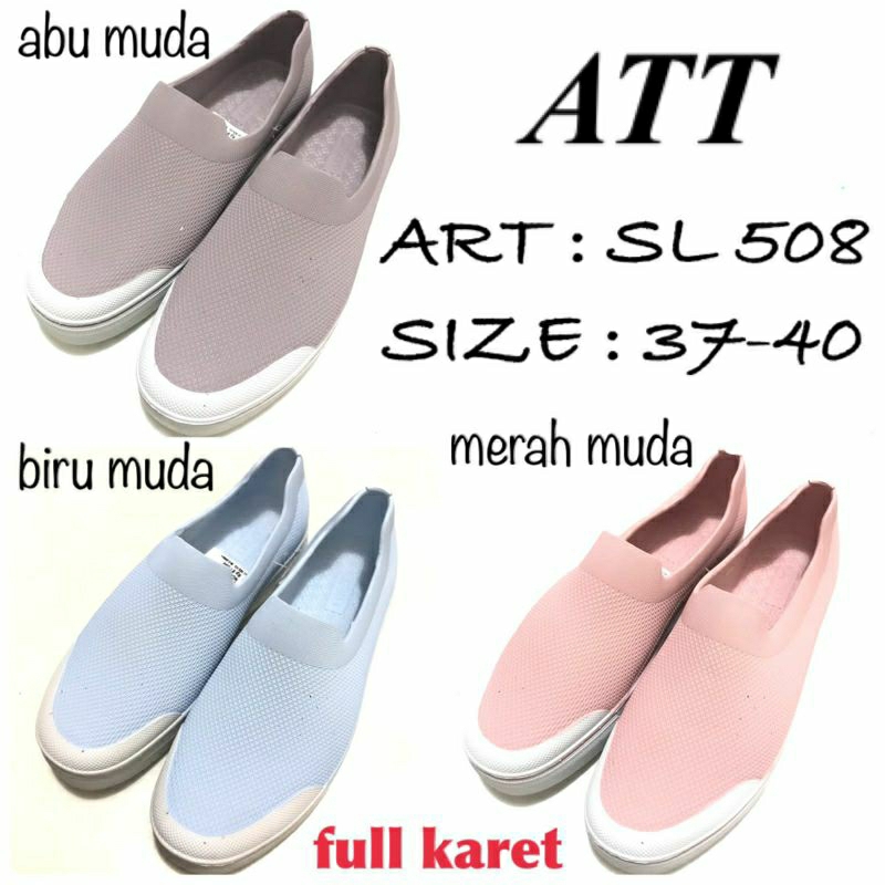 Sepatu Selop Karet Wanita Original By ATT SL 508 Size 37-40 Abu Muda Biru Muda Merah Muda