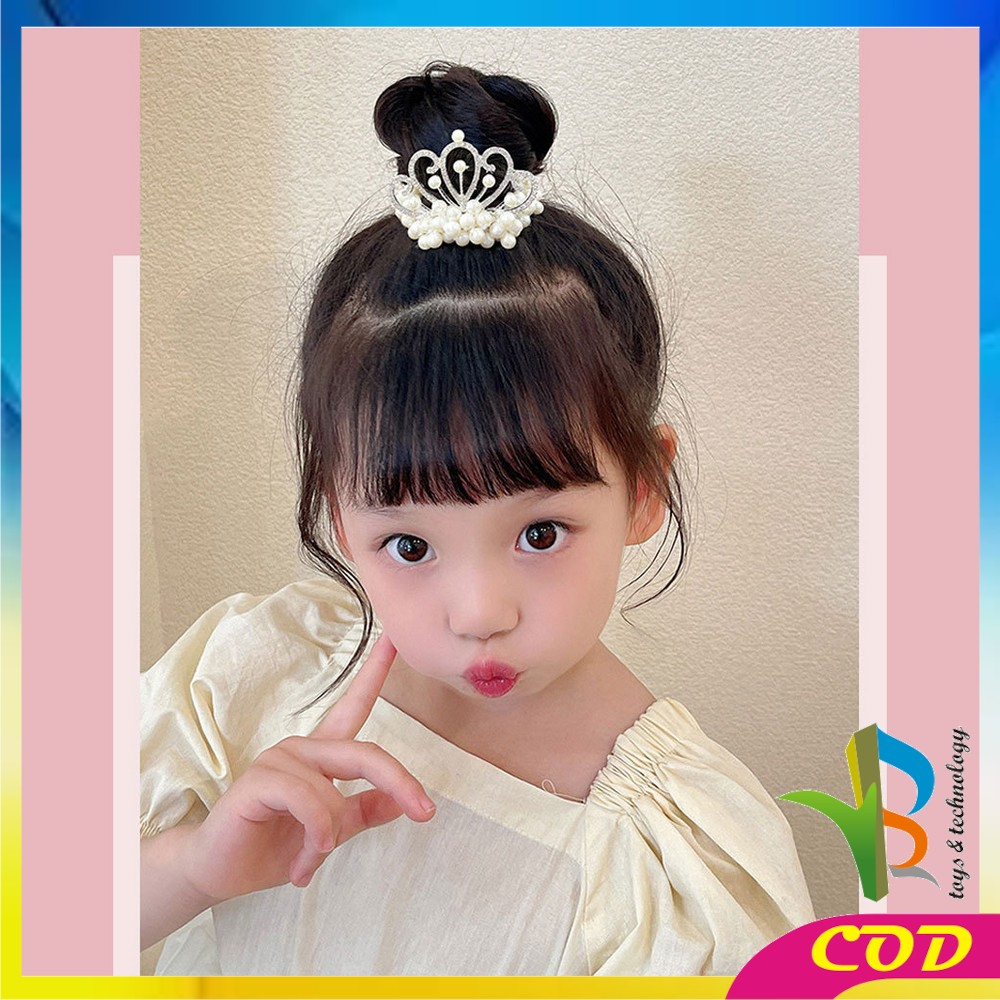 RB-C879 Ikat Rambut Anak Perempuan Motif Mahkota Mutiara Crown Gaya Korea / Girls Hair Ties Karet Rambut Mutiara Anak / Ikat Rambut Princess Lucu Import