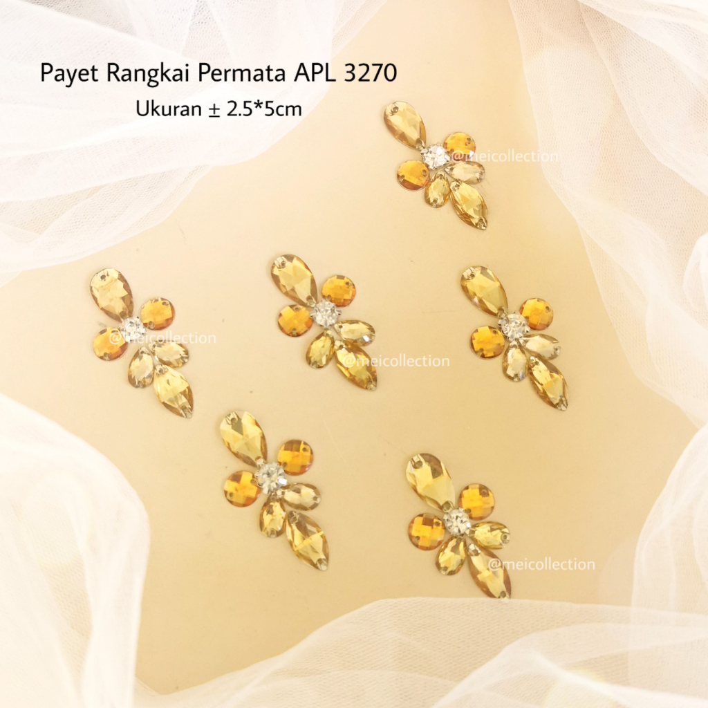 payet rangkai bunga mutiara dada 3d APL 3270 gold permata