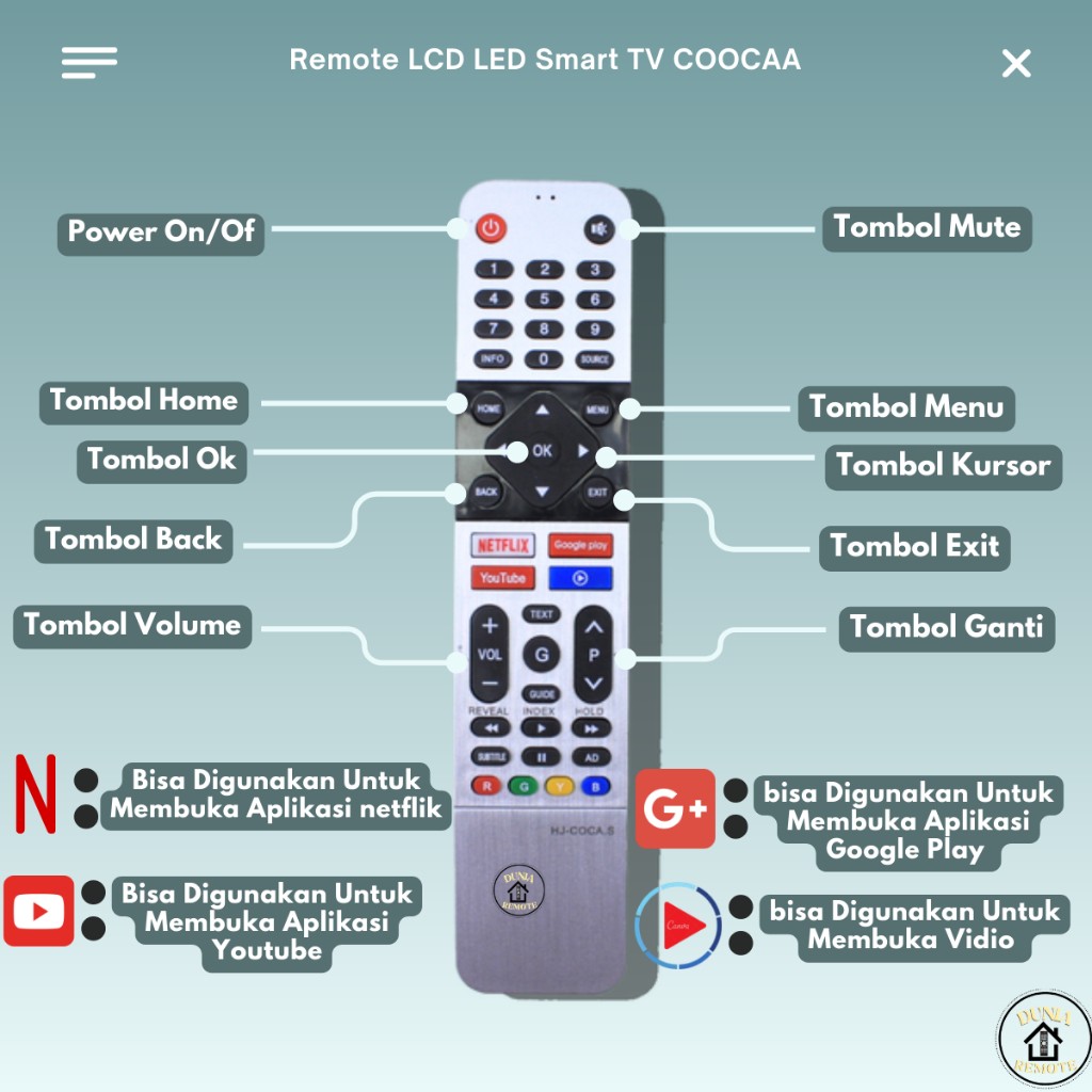 Remot Remote Smart TV LED/LCD Android Coocaa Silver tanpa dus non setting