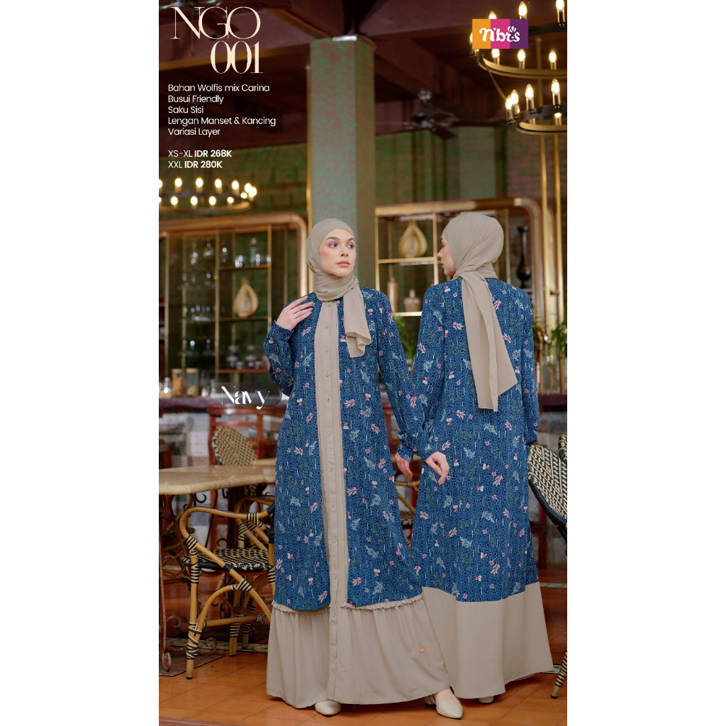 Nibras Gamis NGO 01 Bahan Wolfis mix Carina Fashion Muslimah Gamis dengan Variasi Layer Simpel by Nibras bisa COD