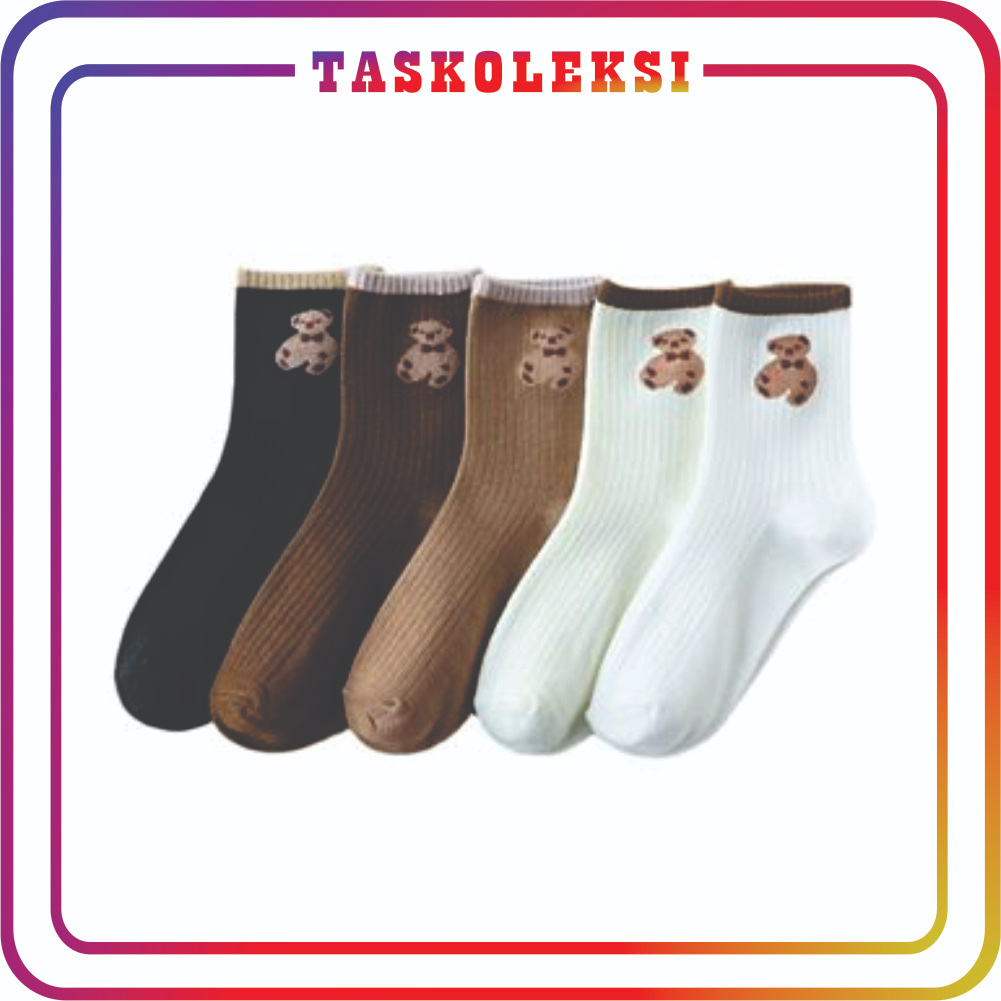 ☛TK☚ Kaos Kaki Motif Beruang Coklat Cute Bahan Katun KK151