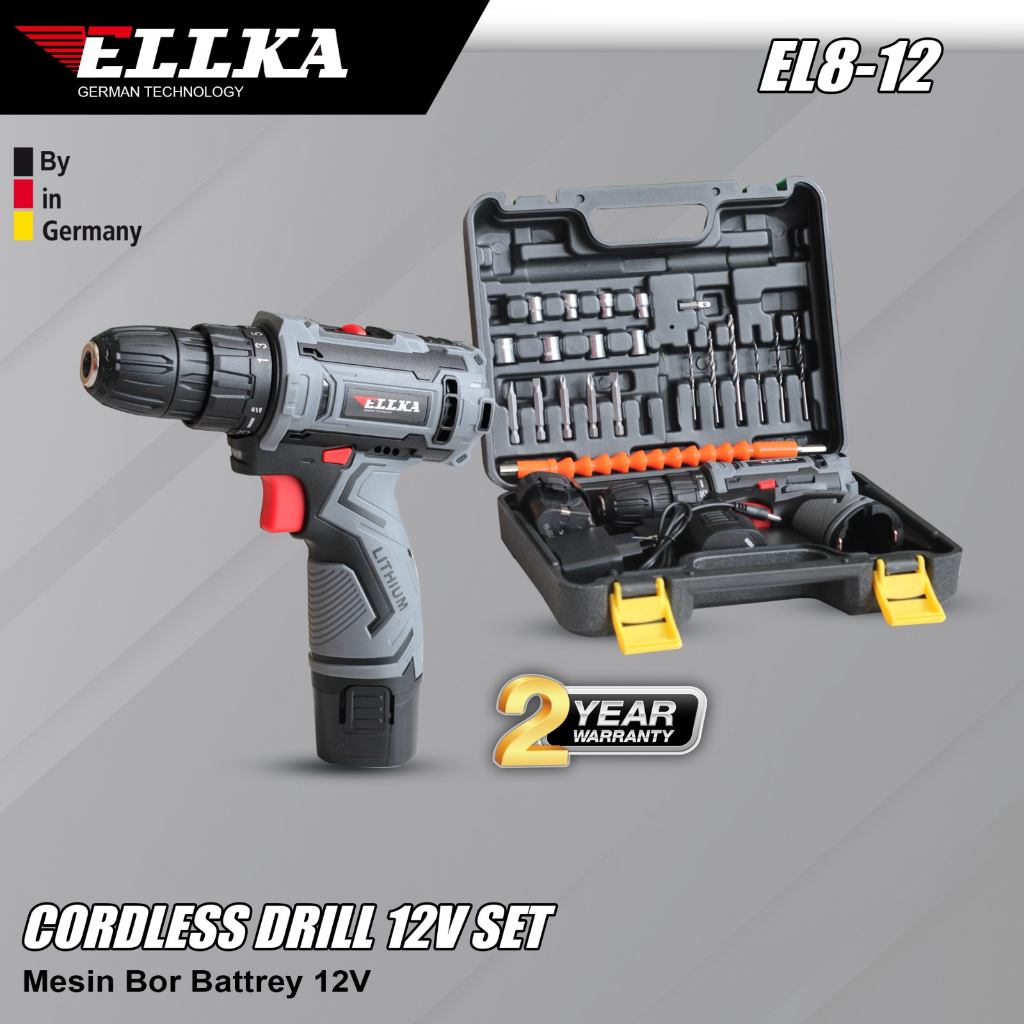 Promo Shoppee  ELLKA Bor Baterai 12volt 2 baterai Cordless drill 12volt Murah 2 Baterai Bor Tanpa Ka