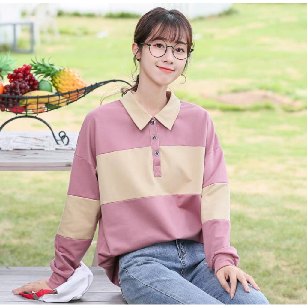 SWEATER POLO ZANIA COLLAR SWEATSHIRT ATASAN WANITA BASIC POLOS (PH)