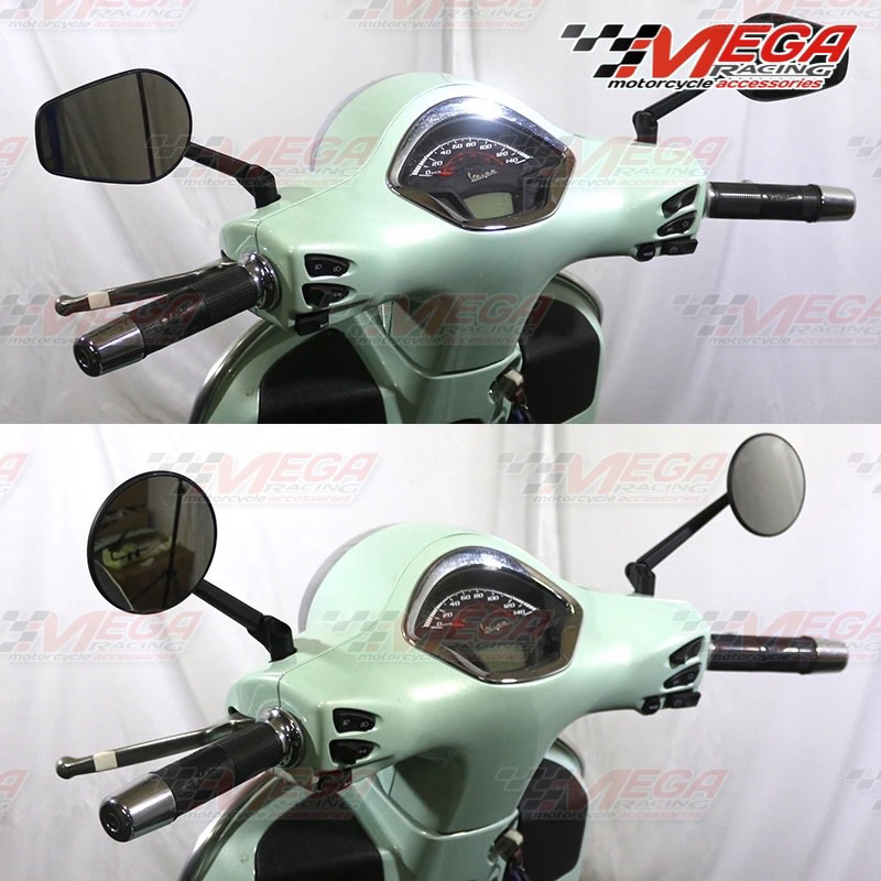 Spion Retro Oval Hitam Carbon Universal Semua Motor Nmax Mega Pro Xrider Beat Pcx Vario Vespa Primavera W175 Scoopy Vespa XSR 155 dll
