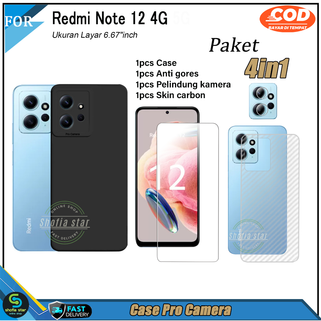 Paket 4in1 Case Redmi Note 12 4G Note 12 Pro 4G Redmi 10 5G Redmi 10 4G 2022 soft case Pro Macaron Casing