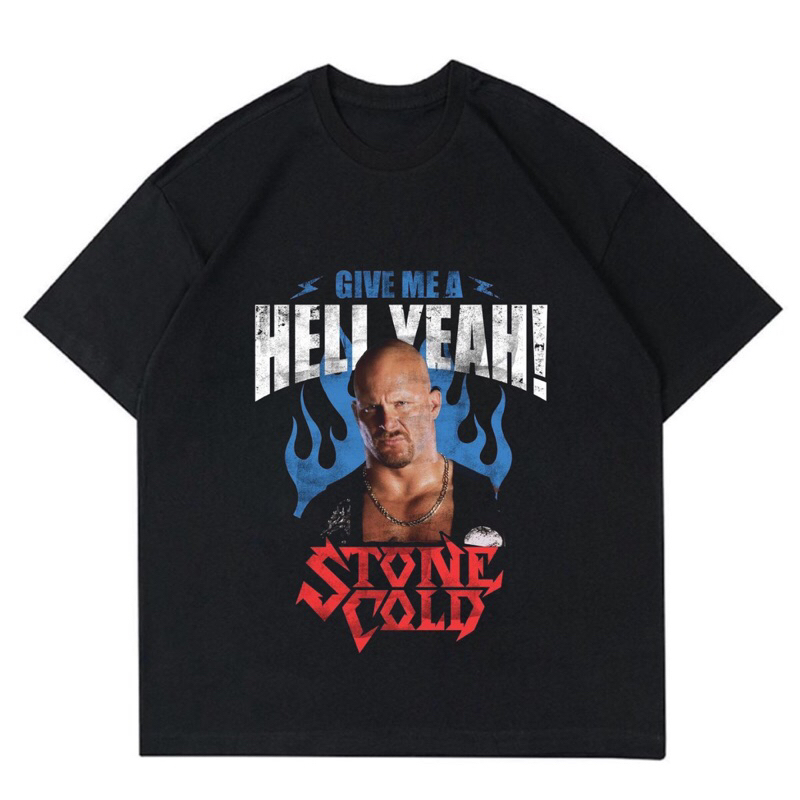 BAJU KAOS VINTAGE STONE COLD “HELL YEAH” | T-SHIRT VINTAGE STONE COLD FIRE BLUE| BAJU KAOS OVERSIZE 