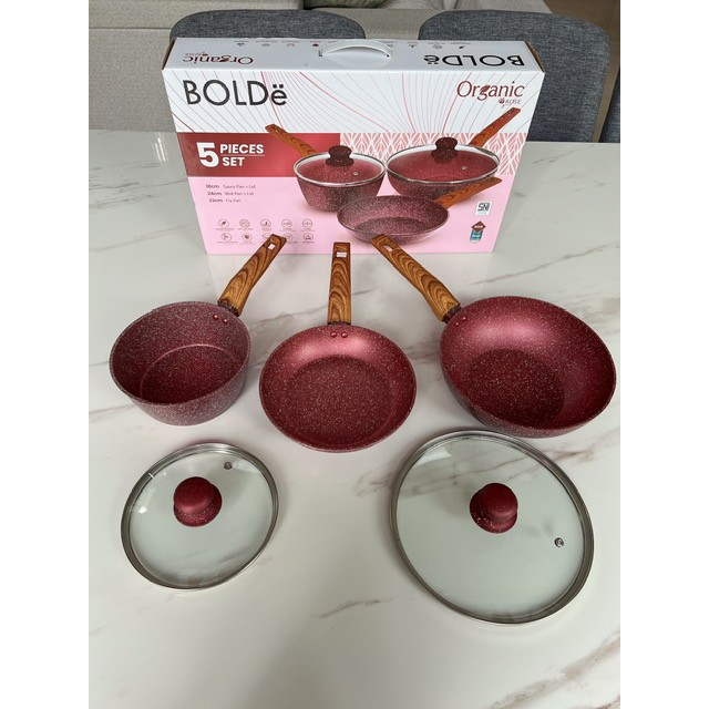 BOLDe ORGANIC ROSE COOKWARE SET 5 PCS - Panci Set Granite Coating Anti Lengket SNI