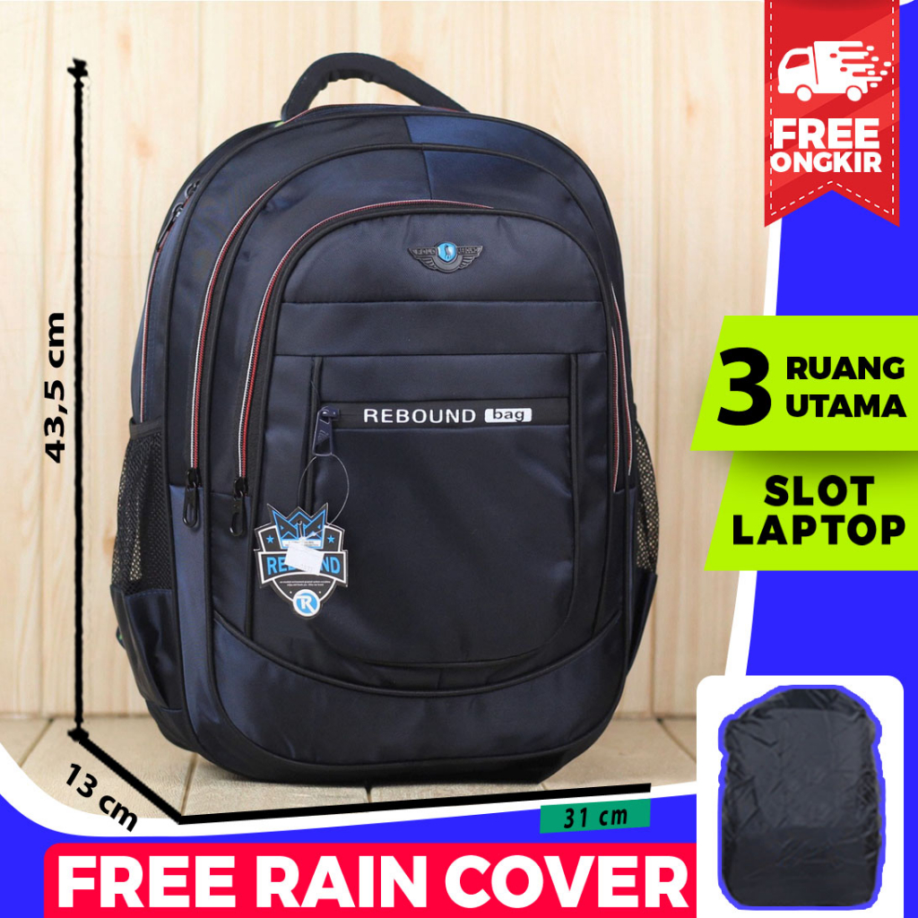 Ransel Cowok Tas Multifungsi Gendong Sekolah Sma Rebound Bag Navy Backpack Tebal Kuat Ransel Kuliah Kerja Tas Kantor Polo Multifungsi free Raincover Murah Backpack Laptop Pria