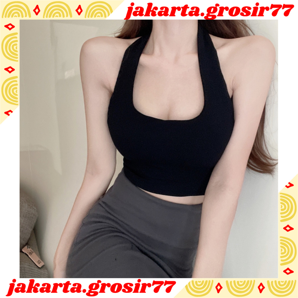 JG BR407 Tank Top Atasan Wanita Tanpa Lengan Sexy U-Neck Halter White
