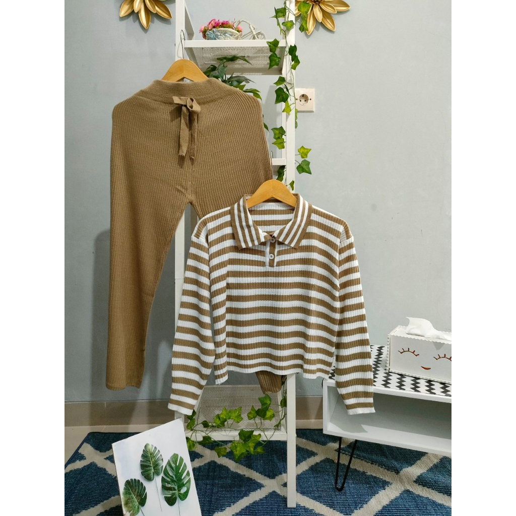 Setelan sweater slavina dan celana kulot - slavina sweater - celana kulot - atasan wanita - bawahan 